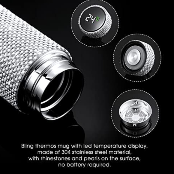 Silver Blinged Out Stainless Steel LED Temperature Display Tumbler /Tea Infuser - Picture 2 of 7